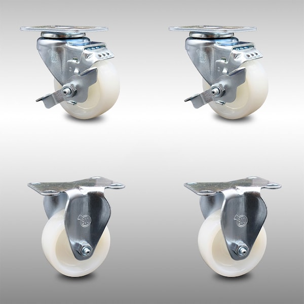 Service Caster 3 Inch SS Nylon Wheel Swivel Top Plate Caster Set with 2 Brake 2 Rigid SCC SCC-SS20S314-NYS-TLB-2-R-2 - main
